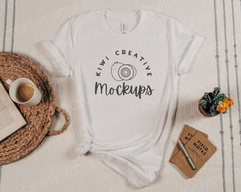 Bella Canvas 3001 Weiß T-Shirt Mockup, Flat Lay (Digitaler Download)