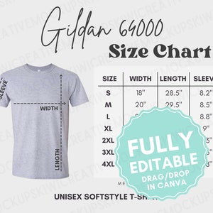 Gildan 64000 Size Chart: Editable T-Shirt Guide (Canva)