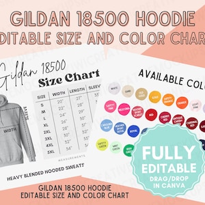 EDITIERBARE Gildan 18500 Kapuzen-Sweatshirt Farbkarte, Canva Digital Download Alle Farben anpassen, G185 Hoodie Größen, Mockup Vorlage