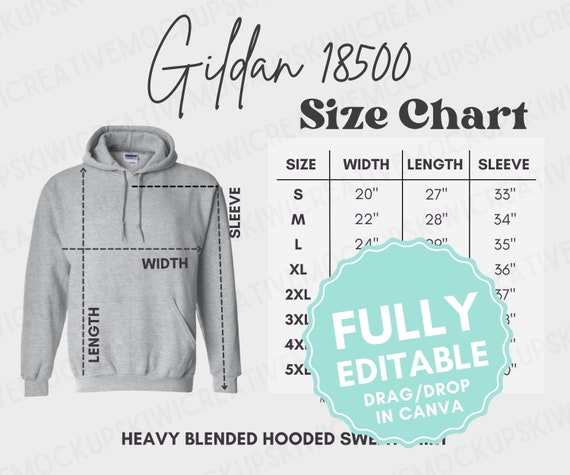 Gildan 18500 Size Chart: Customizable Sweatshirt Guide (canva