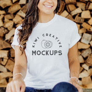 Boho White Gildan 5000 Mockup: Women&#39;s T-Shirt Model (Digital Download)