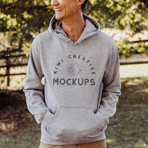 Men&#39;s Sport Grey Hoodie Mockup: Gildan 18500 Model (Digital Download)