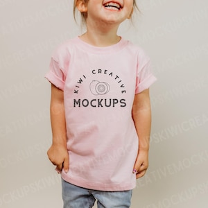 Kids Pink T-shirt Model Mockup, Bella Canvas 3001T Pink Toddler Tee, Lifestyle Kids Model Mock-Up, Pink Boho Mock, Sublimation Blank Shirt