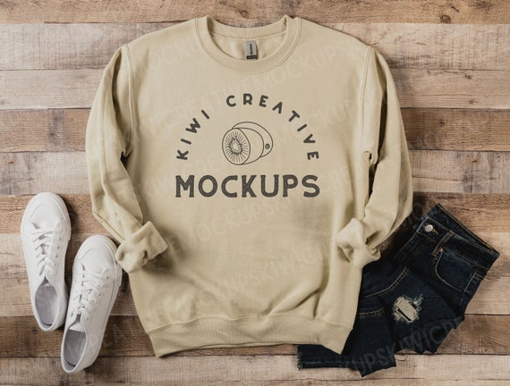 Women s Sand Sweatshirt Mockup Gildan 18000 Mockup Styled Flat Lay Simple Boho Mock up Cute Mocks Blank Stock Photo Tan Etsy