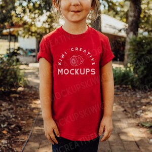 Red Toddler Shirt Mockup: Rabbit Skins 3321 Model (Digital Download)