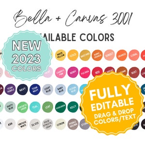 EDITABLE Bella Canvas 3001C Solid Color Chart, Customize with Canva, Digital Download, All Printify Colors, Mockup Template