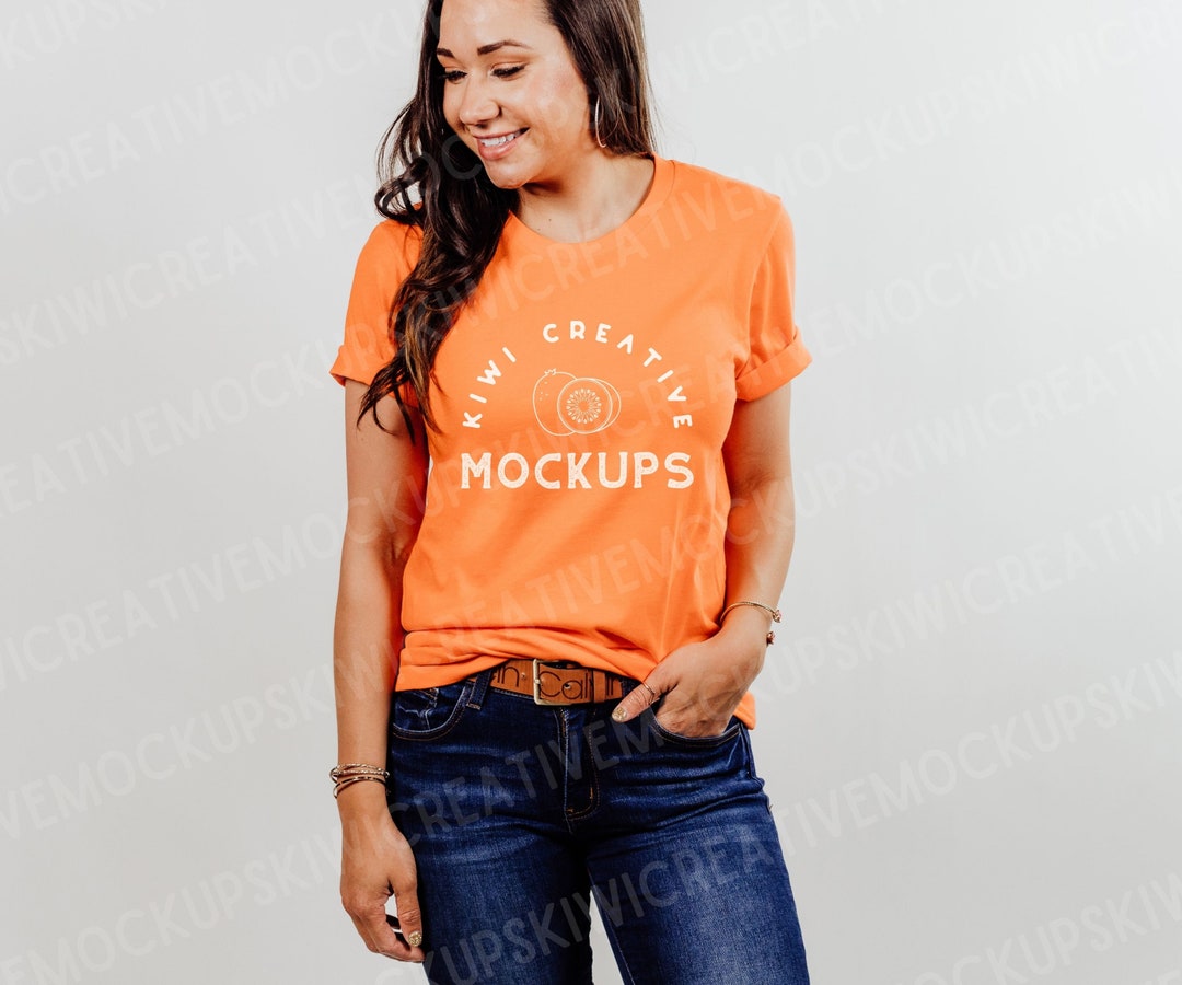 Bella Canvas 3001 Orange T-shirt Mockup: Women's Modeled Mock (digital ...