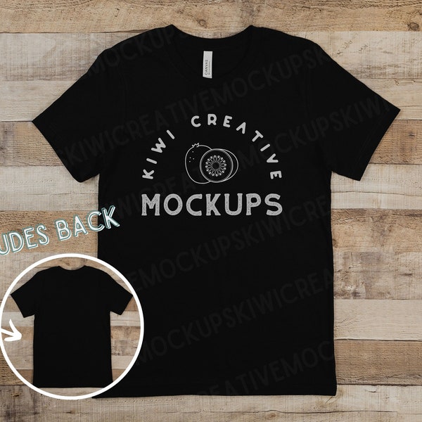 Bella Canvas 3001 Black Shirt Flat Lay, Unisex T-Shirt Mockup, Blank Black T-Shirt Mockup, Front and Back, POD Sublimation Shirt