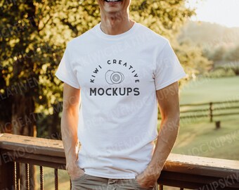 Gildan 5000 White T-Shirt Mockup: Male Model (Digital Download)
