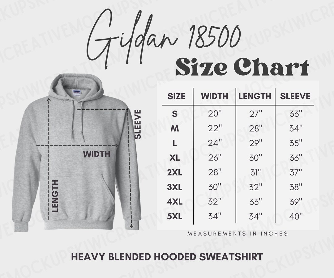 Gildan 18500 Size Chart, Gildan Size Guide, Sweatshirt Size ...