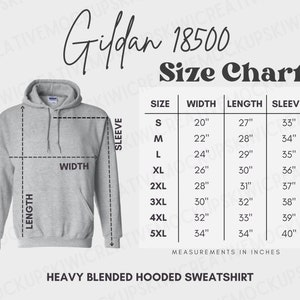 Gildan 18500 Tabla de tallas, Gildan Size Guide, Medidas de tallas de sudadera, Gildan Sweatshirt Downloadable Size Chart, Size Guide Mocks