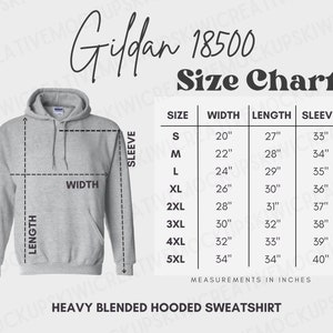 Gildan 18500 Size Chart, Gildan Size Guide, Sweatshirt Size ...