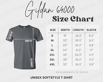 Tabla de tallas Gildan 64000: Medidas de camisetas de estilo suave (descarga digital)