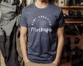 Heather Navy T-Shirt Mockup: Bella Canvas CVC, Male Model (Digital Download)
