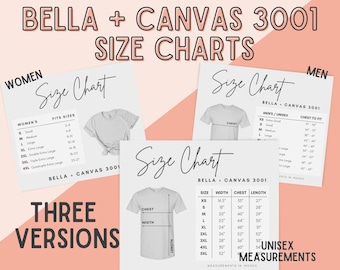 Bella Canvas 3001 Size Chart Bundle: Unisex Jersey (Digital Download)