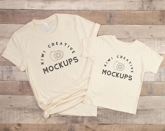 Mommy & Me Toddler Natural T-Shirt Mockup, Bella Canvas 3001 Family Mocks, BC 3001T Flat Lay Mock-Up, Mom and Child Mockup, Mother's Day