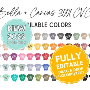 EDITIERBARE Bella Leinwand 3001 CVC Farbkarte, anpassen in Canva, digitaler Download, alle Farben, Mockup Shirt Vorlage, Heather Prism Farben