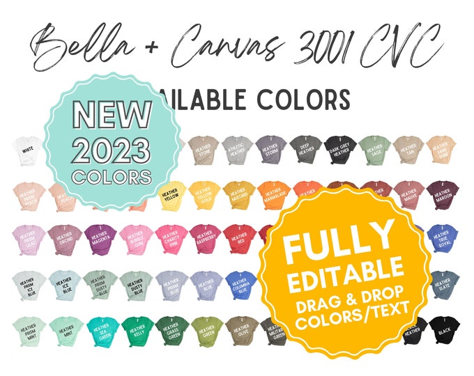 Bella Canvas 3001CVC Color Chart Display in Horizontal Orientation not