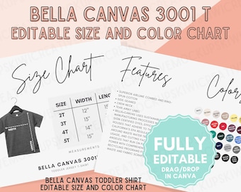 Bella Canvas 3001T Toddler T-Shirt Size Chart Mockup (Canva Digital Download)