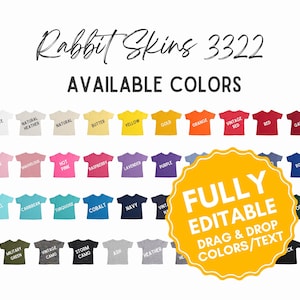 EDITABLE Rabbit Skins 3322 Color Chart, Customize in Canva, Digital Download, All Colors, Toddler Infant Tee, Baby T-Shirt Mockup Template