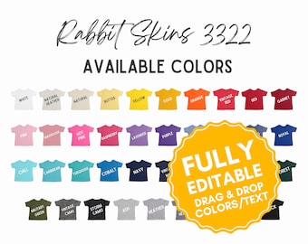 EDITABLE Rabbit Skins 3322 Color Chart, Customize in Canva, Digital Download, All Colors, Toddler Infant Tee, Baby T-Shirt Mockup Template
