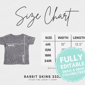 EDITABLE Rabbit Skins 3322 Size Chart, Customizable in Canva, Toddler, Kids T-Shirt Size Guide Measurements Downloadable, Fine Jersey Tee