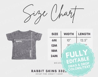 Rabbit Skins 3322 Size Chart, Editable Kids T-Shirt Guide (Digital Download)