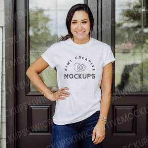 Gildan 5000 White T-Shirt Mockup: Women&#39;s Boho Style (Digital Download)