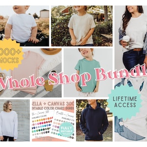 Pacchetto mockup stile di vita, mockup di abbigliamento per bambini, mockup di pelli di coniglio, mockup di Bella Canvas e Gildan con modelli, Acquista i mockup del negozio
