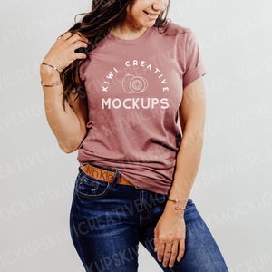 Bella Canvas 3001 Mauve Mockup, Female T-shirt Model Mockup, Women&#39;s Modeled Shirt Mockup, Cute Shirt Mockups, Boho Mock-Up Shirt