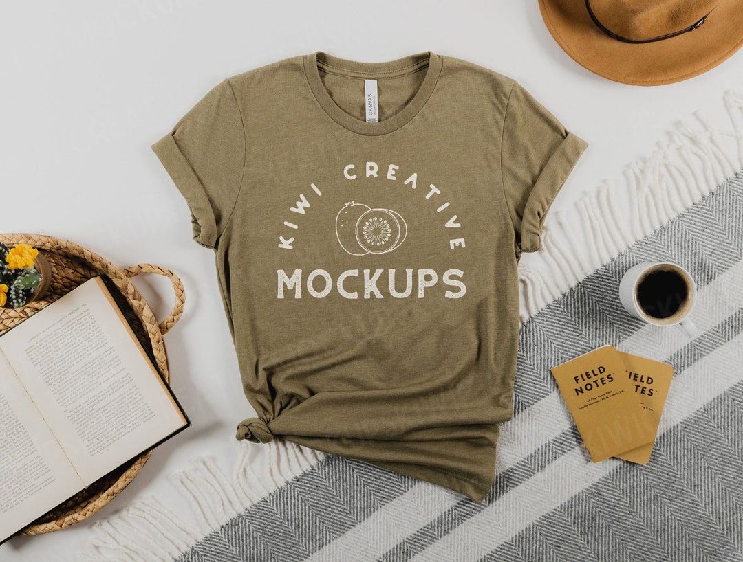 Bella Canvas 3001 Heather Olive Mockup, Boho T-shirt Mockup, Women's ...