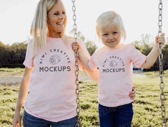 Pink Shirt Mockup: Mom & Daughter Bella Canvas 3001 (JPEG)