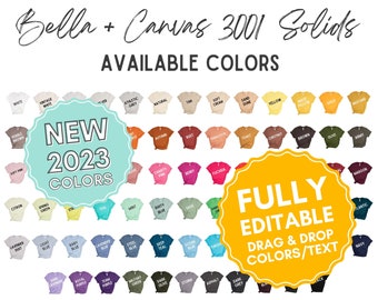 EDITABLE Bella Canvas 3001 C Solids Color Chart, Customize in Canva, Digital Download, All Colors, Mockup Shirt Template, 2022 Colors