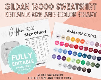 EDITABLE Gildan 18000 Sweatshirt Color Chart, Customize Canva Digital Download All Colors, 18000 Size Mockup Template, All Colors, Printify