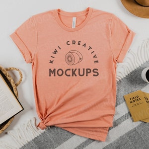 Bella Canvas 3001 Heather Prism Sunset Mockup, Women&#39;s T-Shirt Mockup, Flat Lay Styled Mock-Up, Tee Shirt Blank Stock Photo Boho Mocks