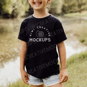Kid&#39;s Shirt Mockup, Bella Canvas 3001Y Black Shirt, Girl&#39;s T-shirt Modeled Mock-Up, Tee, Sublimation Blank Shirt Mock, Halloween Mock