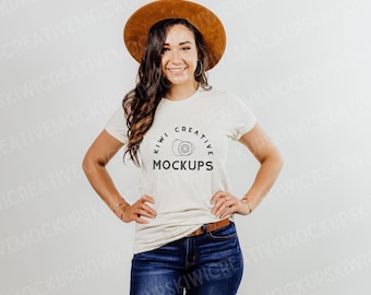 Bella Canvas 3001 Natural T-Shirt Mockup: Women's Modeled Shirt (Digital Download)