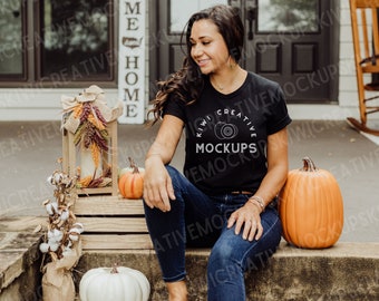 Bella Canvas 3001 Black T-shirt Mockup: Women's Autumn Mock-Up (Digital Download)