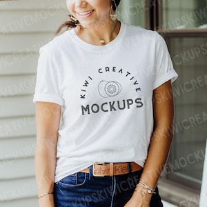 White Gildan 64000 T-Shirt Mockup: Women&#39;s Boho Style (Digital Download)