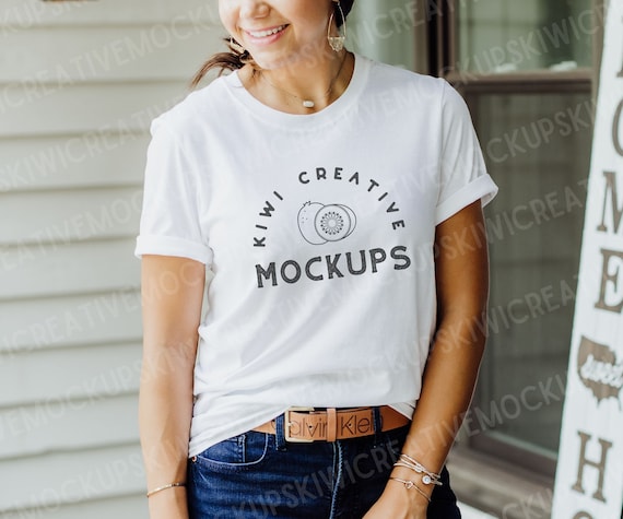 White Gildan 64000 T-Shirt Mockup: Women's Boho Style (Digital Download)