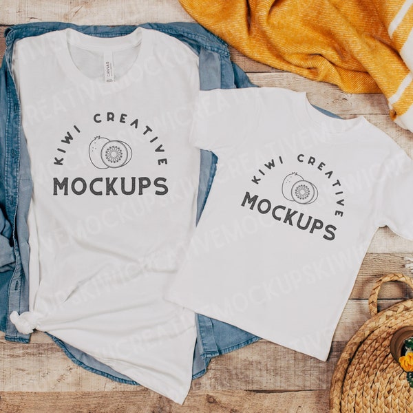 Mommy & Me Toddler T-Shirt Mockup, Bella Canvas 3001 White Family Mocks, BC 3001T Flat Lay Mock-Up, Mom and Child Mockup, Mother's Day