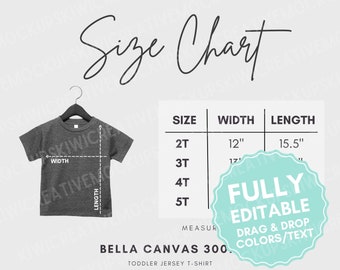 Bella Canvas 3001T Toddler T-Shirt Size Chart (Canva Editable)