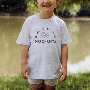 Ash Grey Kids T-Shirt Mockup: Toddler Model (JPEG)