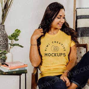 Bella Canvas 3001 Mockup: Heather Yellow Gold CVC T-Shirt (JPEG)