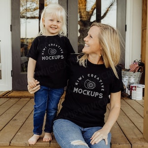Mommy & Me Black Shirt Mockup, Mom Daughter Shirts, Bella Canvas 3001 Shirt Family Mockups, Mother Child T-Shirt Mocks, Halloween Mockup