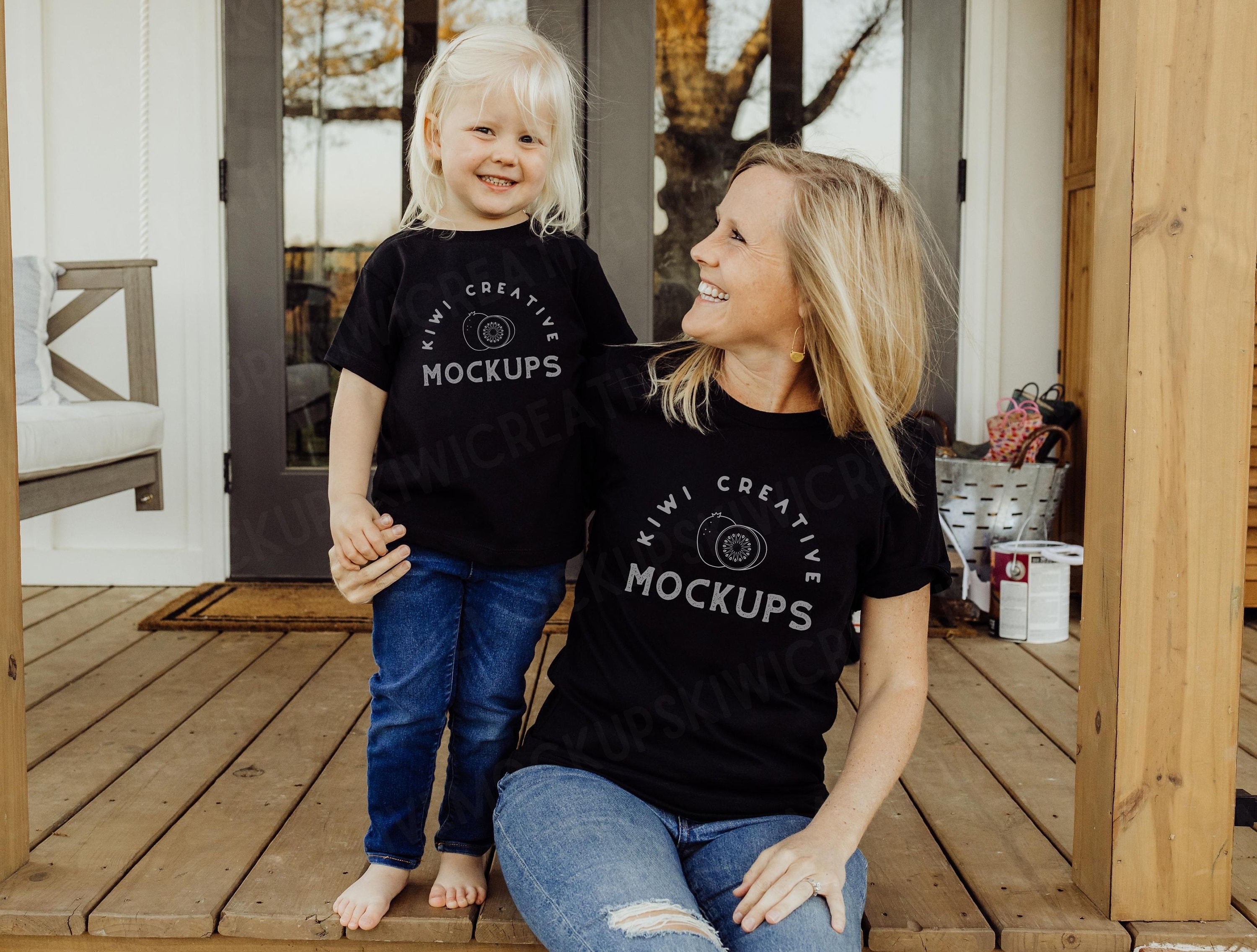 Mommy & Me Black Shirt Mockup, Mom Daughter Shirts, Bella Canvas 3001 Shirt Family Mockups, Mother Child T-Shirt Mocks, Halloween Mockup