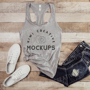 Next Level 1533 Gray Mockup, Grey Tank Top Mock-Up, Next Level Racerback Cute Mock, Simple Styled Flat Lay Boho Mockup, Spring Summer Mock