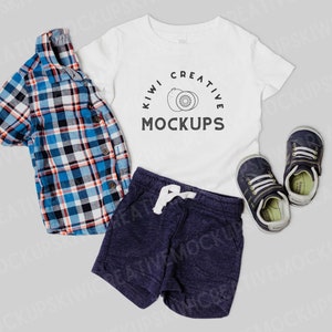 Lifestyle Baby T-Shirt Mockup Flat Lay, Rabbit Skins 3322 White Mock-Up, White T-Shirt Toddler Infant Tee, Clean Simple Mocks, Cute Blank