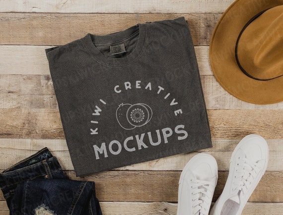 Comfort Colors 1717 Pepper Mockup: Women's T-Shirt Flat Lay (Digital Download)