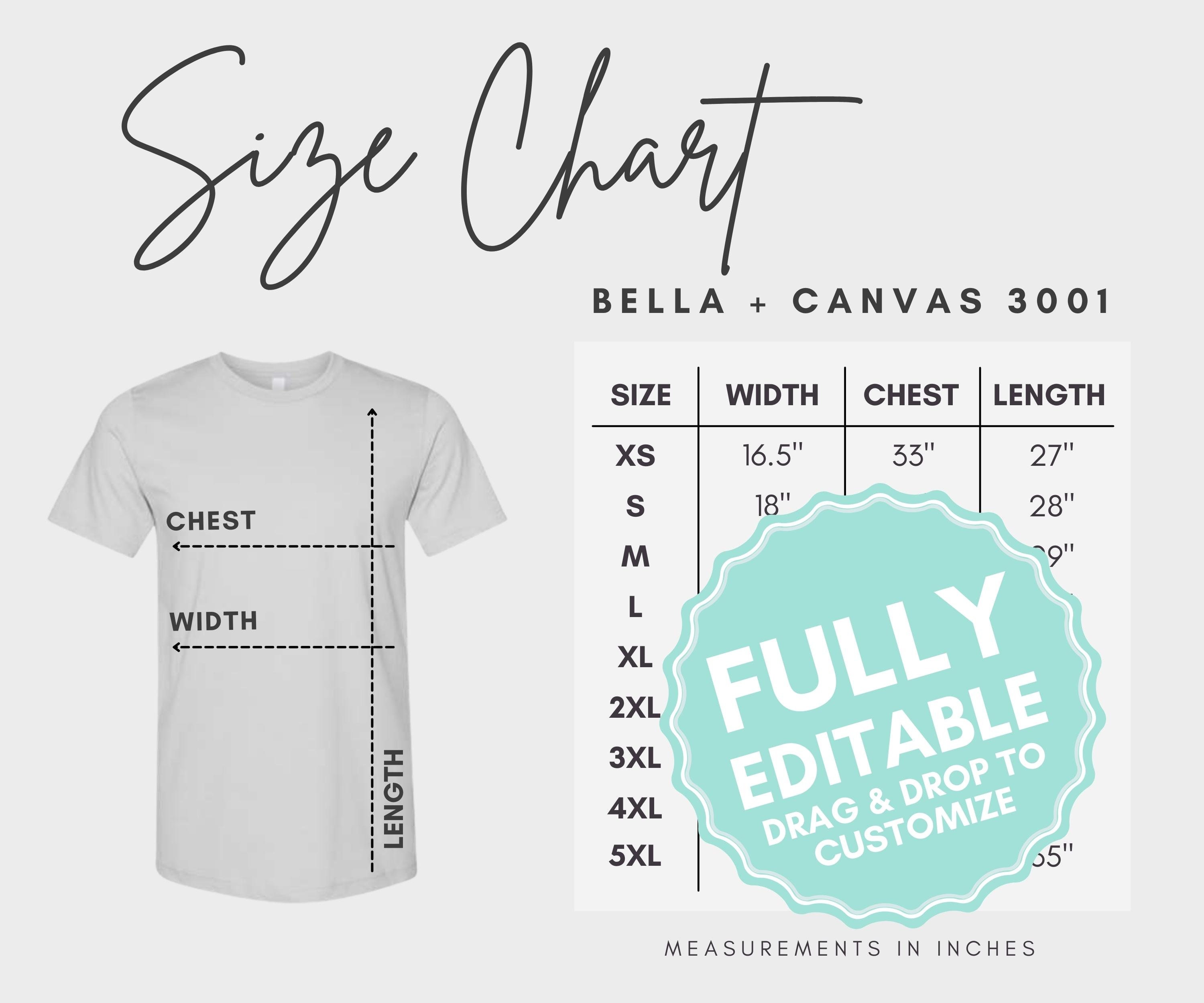 EDITABLE Bella Canvas 3001 Size Chart Customizable in Canva - Etsy